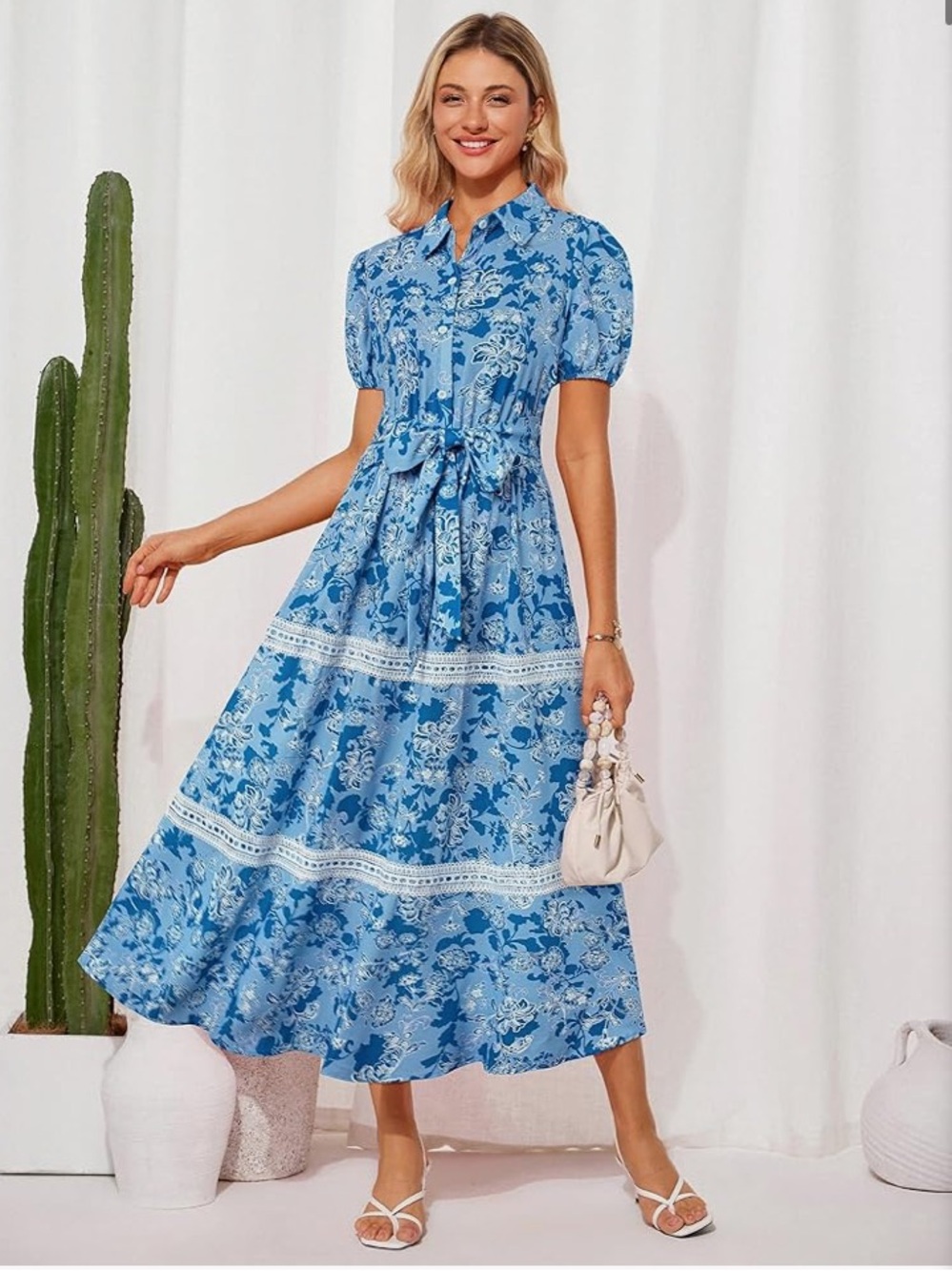 Grace Karin Blue Floral Maxi Dress